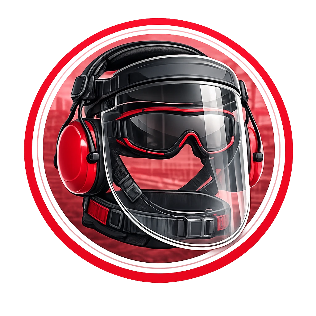 Industrial face protection shield with safety helmet and ear protection